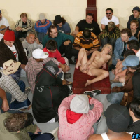 Blonde babe in hardcore bukkake party with facial cumshots