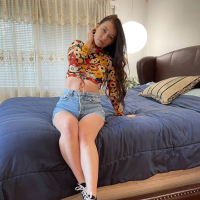 Kinky brunette hottie Misha Cross drops down her tiny denim shorts
