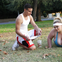 Busty fat chick getting fucked by her fitness trainer