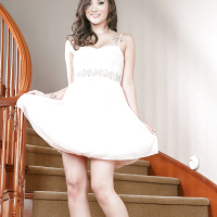 Brunette babe Gia Paige showing off phat panty adorned ass in high heels