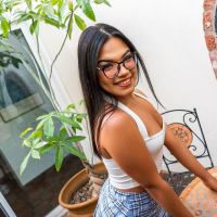 Bigass Latina Summer Col bangs wearing glasses