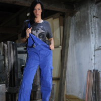 Brunette Sina Velvet strips off her Overalls