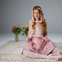 Ginger cutie Elly Clutch strips off her pink dress and high heels