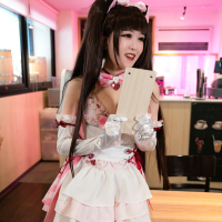 Naughty japanese cosplay babe Ria Kurumi gives head on a big dick