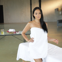 Dark haired beauty Asia Vargas gets oiled up massaged and shagged