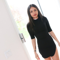 Gorgeous brunette babe Darling Deicide in black dress strips and fucks hard