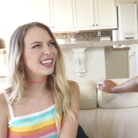 Lily Larimar gets her shaved pussy fucked in the kitchen with her socks on