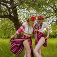 Ukrainian chicks Nika and Krystal having some fun together outdoors