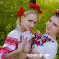 Ukrainian chicks Nika and Krystal having some fun together outdoors