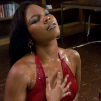 Ebony babe Coffee Brown getting pissed and jizzed