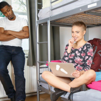 Horny backpacker Gabi Gold rides a black dick