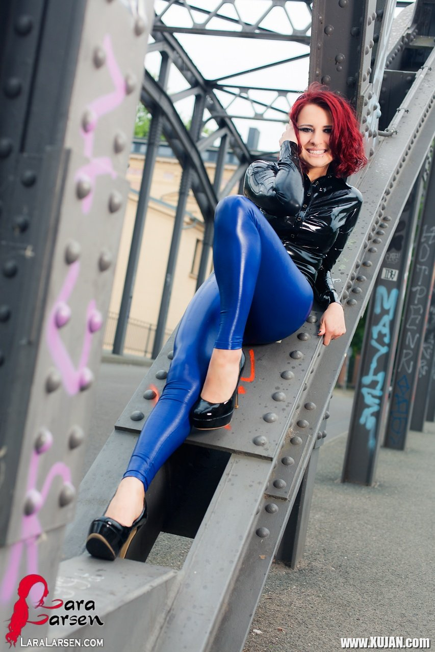 Lovely Lara Larsen posing outdoors in blue Pants - Photo #1988218