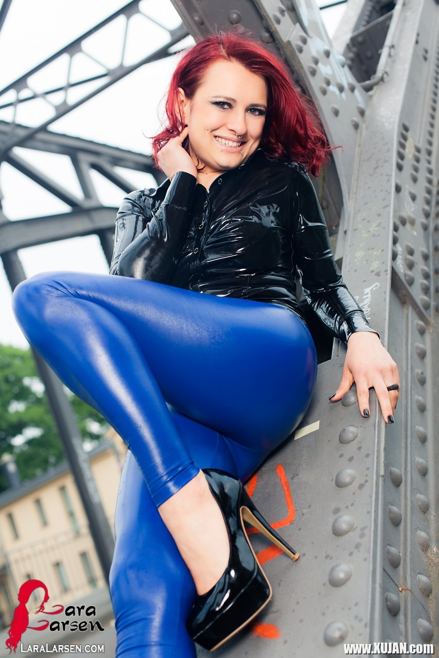 Lovely Lara Larsen posing outdoors in blue Pants - Photo #1988219