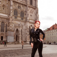 Lara Larsen walking around the City in PVC Outfit