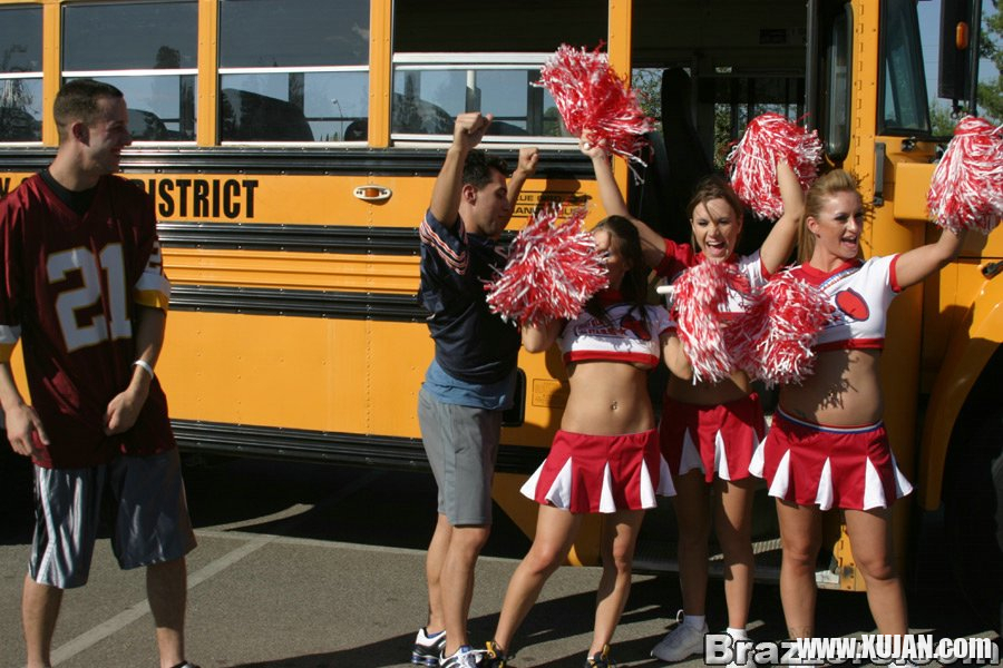 Three slutty cheerleaders starting a fervent orgy in the school bus - Photo #1993459