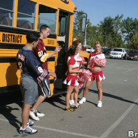 Three slutty cheerleaders starting a fervent orgy in the school bus