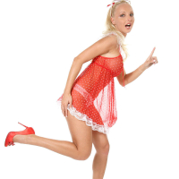 Sweet blonde Vicky S in sexy lingerie stripping