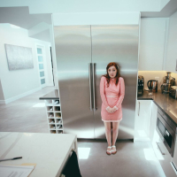 Pretty redhead babe Amber Addis fucked by an older man in the kitchen