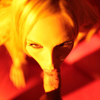 Gorgeous blonde babe Aimee Addison blows a cock for cum