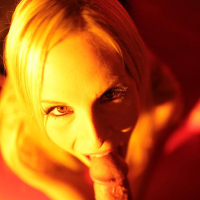 Gorgeous blonde babe Aimee Addison blows a cock for cum