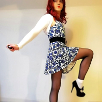 Marie crossdresser in pretty dress seamless pantyhose