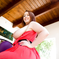 Curvaceous chubby babe Felicia uncovers her monster boobs outside