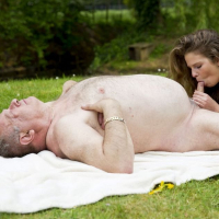 Cute Bunny Babe bounces on an ugly old fat Dude