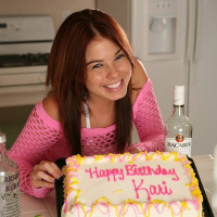 Kari Sweets celebrating birthday with cake all over body
