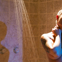 Seductive latina with big tits Eva Angelina taking shower
