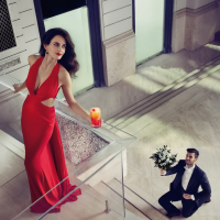 Eva Green busty and leggy wearing various red outfit for Campari Calendar 2015 p