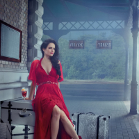 Eva Green busty and leggy wearing various red outfit for Campari Calendar 2015 p