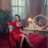 Eva Green busty and leggy wearing various red outfit for Campari Calendar 2015 p