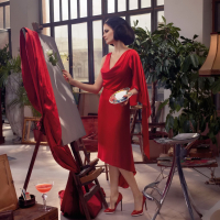 Eva Green busty and leggy wearing various red outfit for Campari Calendar 2015 p