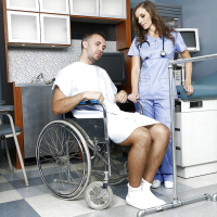 Nurse Jamie Jackson is pleasing her sick patient while in her uniform