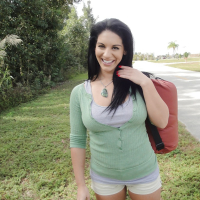 Brunette amateur Bella Reese flashing her amazing tits outdoor