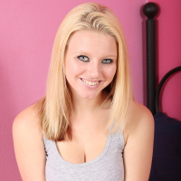 Blonde teen with huge tits undressing her panties to show pussy