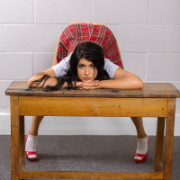 Pretty coed Atlanta Moreno teasing in her checkered skirt