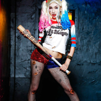 Cosplay fetish model Aria Alexander spreading pink cunt in ripped pantyhose