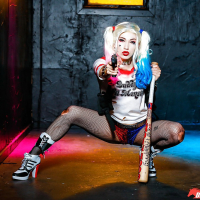 Cosplay fetish model Aria Alexander spreading pink cunt in ripped pantyhose