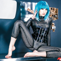 Clothed pornstar Aria Alexander modeling if crotchless fetish clothing