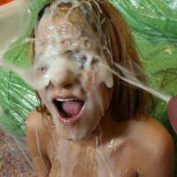 Busty slut sucking cocks until massive facial cumshot