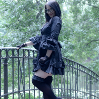 Goth chick Ann Darcy flashing her nice butt outdoors