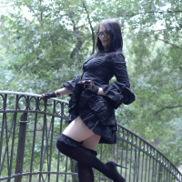 Goth chick Ann Darcy flashing her nice butt outdoors