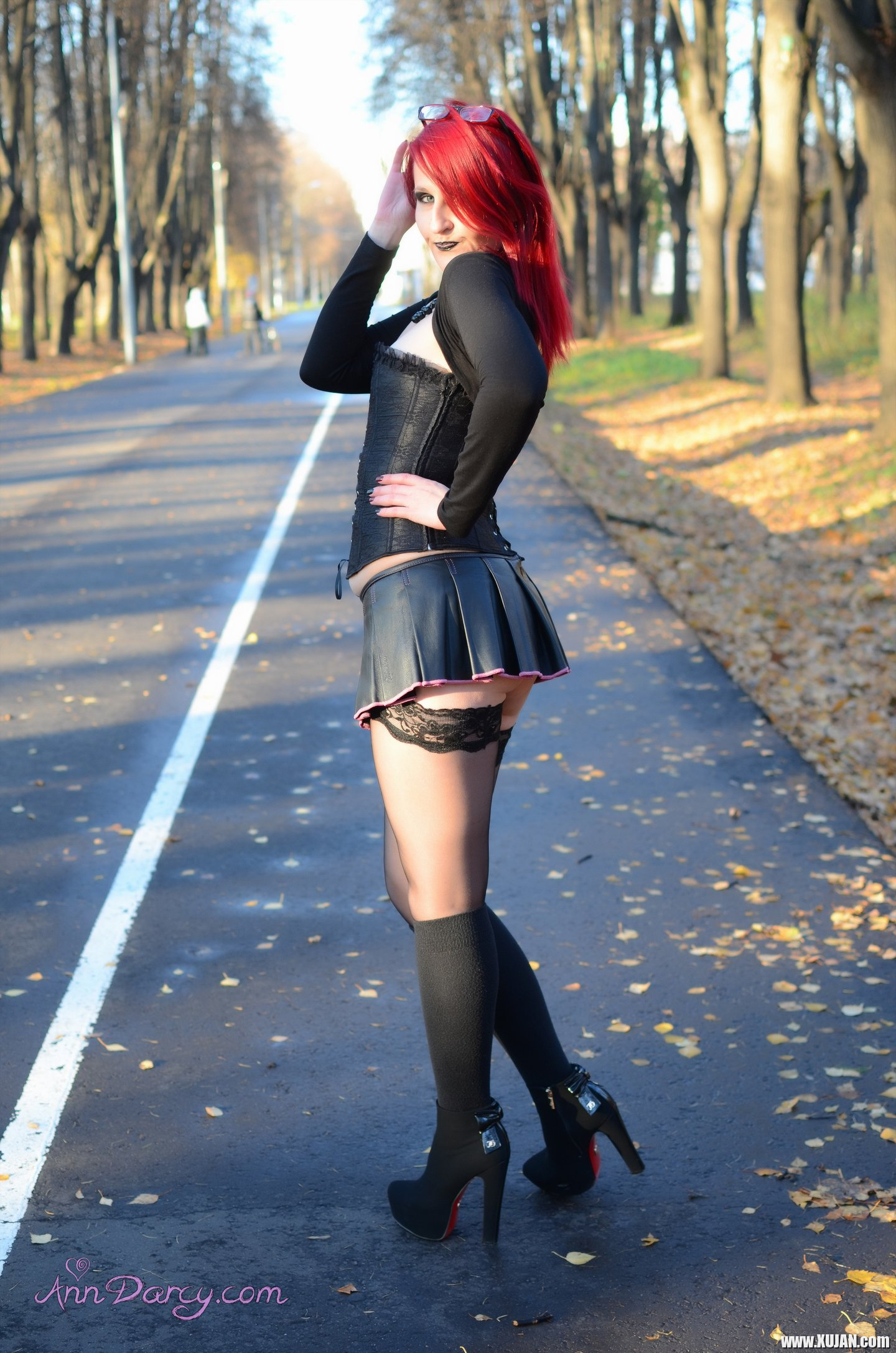 Ann Darcy in Black Stockings shows Her Ass Outside - Photo #2149837