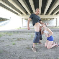 Cameron Minx sucks and fucks Stranger under Bridge