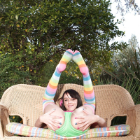 Outdoor posing session with beautiful brunette pornstar Binky Bangs