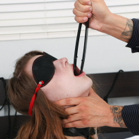 Cute teen Alex Mae blindfolded and whipped on the bed