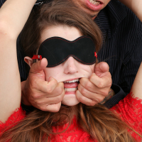 Cute teen Alex Mae blindfolded and whipped on the bed