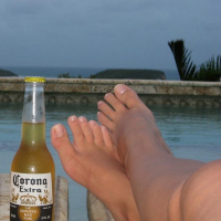 Kari Sweets in Puerto Rico enjoing some beer in a bikini