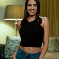 Small tits cutie Kylie Rocket sucks a dick and gets fucked on the sofa